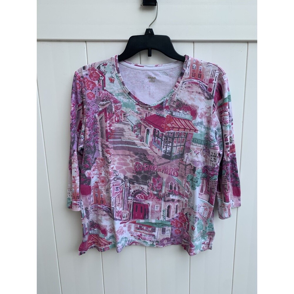 Alia Shirt Top Short Sleeve Women's Size 1X Paris Print Colorful